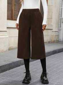 SHEIN LUNE Pantaloni casual vintage da donna a gamba ampia con tasche inclinate, pantaloni a gamba ampia color marrone autunnali, pantaloni a gamba ampia color marrone da uscire autunnali e invernali - Castano - Visualizzare 6