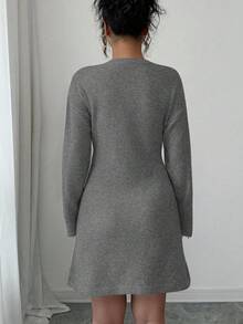 Elenzga Vestido de punto con flores 3D de unicolor elegante, otoño/invierno