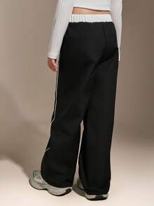 Hanevo Tween Girl Casual All-Match Street Sports Versatile Black & White Contrast Trim Loose Wide Leg Pants,Holiday,Summer,Travel - Black - View 4