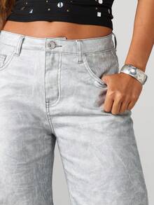 MISSGUIDED Celana Jeans Lebar Model Washed dengan Pinggang Tinggi, Gaya Vintage, Potongan Palazzo, Bawahan Modis untuk Musim Gugur dan Musim Dingin - Grey - View 4