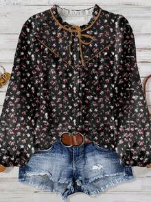 SHEIN LUNE CURVE Camisa elegante de gran tamaño para vacaciones de verano - Negro - Ver 1