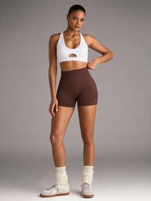 SHEIN BAE Women's Solid Color Hollow Simple Fitted Casual Sports Bra - White - View 9