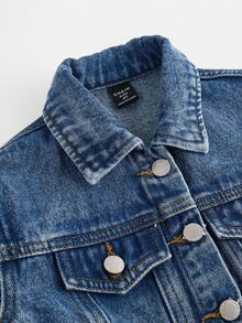 SHEIN Young Girl' Y2k Blue Denim Thermal Lined Loose Short Jacket, Autumn/Winter,Winter Outfits,Fleece Warm Coat, Street Style, Autumn Style, Autumn And Winter Coat, Party Style Fall