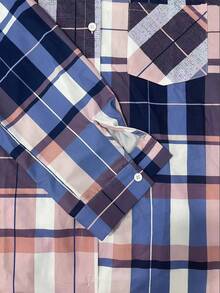 Linhara 大码女式格子袖口单排扣口袋休闲长衬衫