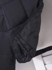 Tween Girl 一件式字母贴片拉链羽绒大衣 - 黑色 - 查看 7