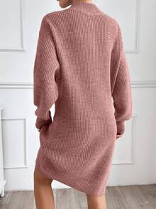 EURMUSE Women Plain Knit Design Knit Dress With Zipper Detail,Petite - Rusty Rose - View 5