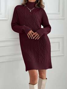 EURMUSE Knitwear Dress With Folded Neck And Cable Pattern,Winter Dresses For Women,Petite