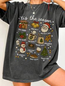 EMERY ROSE Vintage Christmas T-Shirt, Christmas Tree T-Shirt, Holiday T-Shirt, Women's Christmas Holiday T-Shirt, Christmas Season T-Shirt, Santa Claus T-Shirt, Gingerbread Man T-Shirt, Christmas Gift T-Shirt