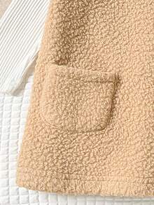 Vestido de niña con chaleco y boina, de estilo retro elegante y casual versátil para exteriores, de tela de calabaza camel, con cuello redondo, cremallera, sin puños y bolsillo, en estilo de otoño e invierno, cálido para el exterior, para uso diario - Caqui - Ver 8