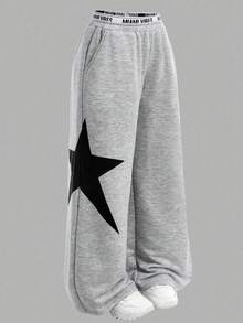 SHEIN Pantalón de chándal con cintura elástica y estampado de estrellas para niñas preadolescentes - Multicolor - Ver 7