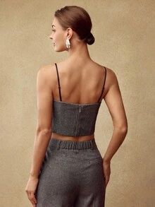 PREMIUM WOMEN'S WOOL CONTRAST LACE CAMI TOP, AUTUMN/WINTER - Grey - View 3