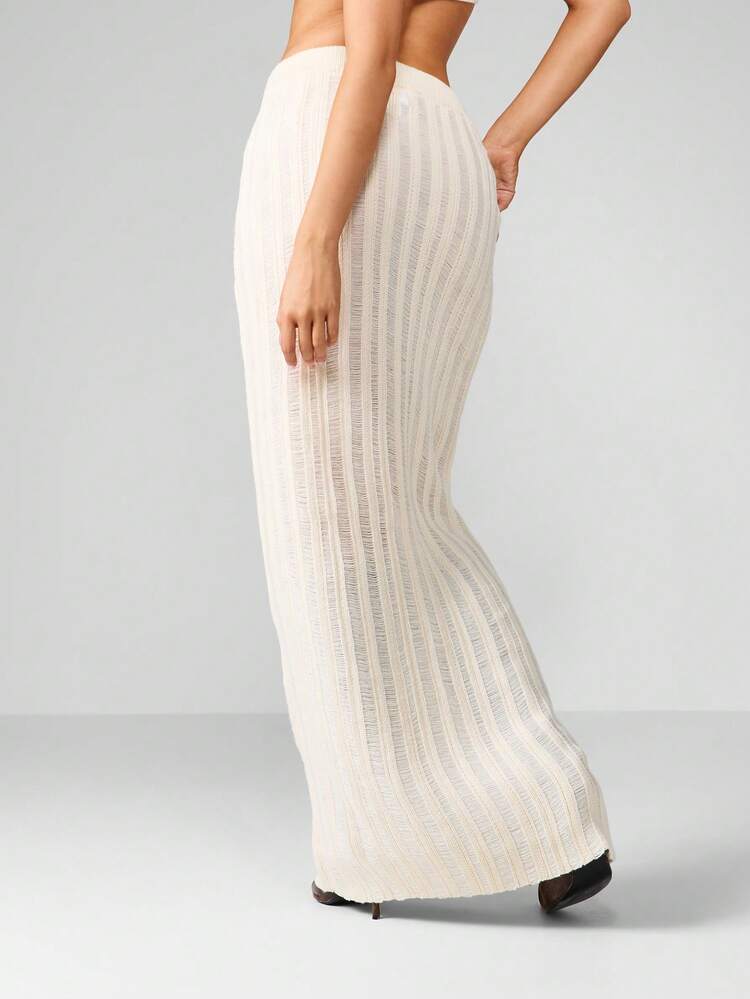 MISSGUIDED Ribbed Knit Maxi Skirt Elegant Floor Length High Waist Column Silhouette Winter Fall Fashion Statement Long Skirt Sophisticated Knitwear