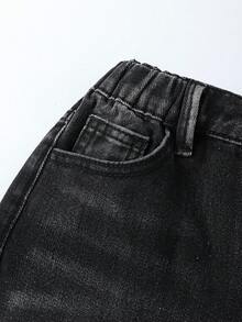 SHEIN ChillGRL Uniwersalne, codzienne, luźne, proste nogawki, sprane dżinsy dla dziewczynek i dziewcząt, wygodne i modne przez cały rok - Czarne - Zobacz 6