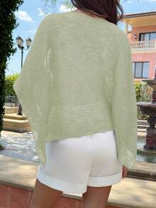 Aloruh 全新时尚杏色百搭针织提花镂空连体挂脖披肩领多穿度假风轻薄罩衫披肩上衣 - 薄荷綠 - 查看 2