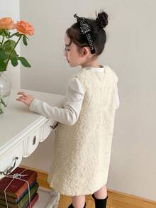 DAZY Girls Plain Apricot Polyester Sleeveless Dress With Round Neck And Zipper Detail For Winter - Apricot - View 2