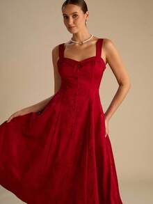 Enchnt Elegantes Partykleid mit einfarbigem Taillenmieder - Bordeaux - Übersicht 4