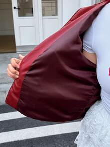 SHEIN EZwear 情人节大码女式休闲拉链前红色长袖夹克，适合圣诞节和冬季 - 酒紅色 - 查看 6