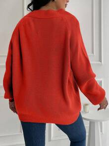 EURMUSE Plus Size Solid Color V-Neck Casual Pullover Sweater - Burnt Orange - View 2