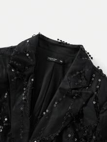 SHEIN BAE Chaqueta de blazer ajustada con perlas negras y flecos para mujer de talla grande, para fiesta de Halloween, otoño/invierno - Negro - Ver 6