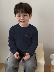 DAZY 幼儿男童圆领麻花针织扭纹卡通刺绣纯色毛衣