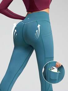 Innovista 户外柔软运动紧身裤，银钩高腰V腰提臀，日常休闲瑜伽HIIT训练，办公室健身房通用，高弹力紧身裤，运动裤，秋季服装，多功能口袋露营裤，舒适运动功能网眼拼接，透气镂空，防蹲显瘦，有氧户外运动，防紫外线，防汗，秋季新款女装秋冬运动服，实用时尚 - 墨綠色 - 查看 3