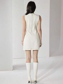 Heiryn 女士休闲圆领无袖牛仔连衣裙，夏季 - 白色 - 查看 5