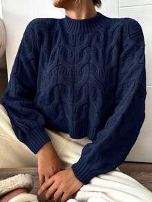 Maglione casual da donna a maniche a lanterna, colore unito, autunno/inverno