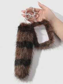 ROMWE Grunge Punk 1 pieza Llavero con colgante de cola de animal de piel sintética a rayas marrón con estilo retro Y2K elegante y de alta gama, adecuado para uso diario de mujeres/niñas, regalo para vacaciones - Marrón-7 - Ver 2