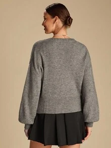 Enchnt Cardigan lavorato a maglia con scollo a goccia, maniche lunghe e perline, casual, adatto per l'autunno, da donna