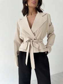 Firerie New Beige Three-Dimensional Pocket Belt Women's Thin Windbreaker Jacket Autumn Winter Clothes For Women - Beige - View 4