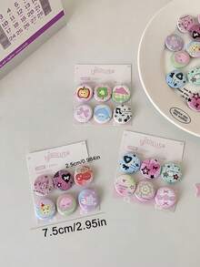 SHEIN 6-teiliges Set mit Design, süßen Cartoons, hochwertiger koreanischer Tasche, Kleidungsdekoration, Anstecknadel, Abzeichen, DIY, süße Blumen, Studentenabzeichen, Tasche, Schmuck, Anhänger, Bar