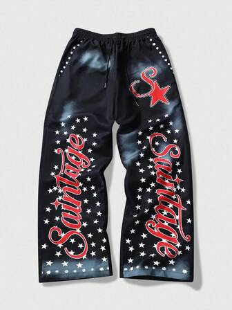 Street Life Men Casual Drawstring Waist Sweatpants, American Street Style, For Adjustability, Fall