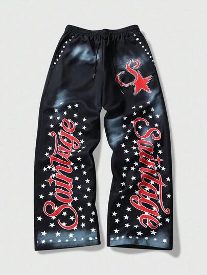 Street Life Men Casual Drawstring Waist Sweatpants, American Street Style, For Adjustability, Fall