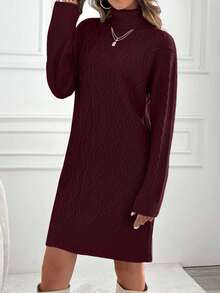 EURMUSE Knitwear Dress With Folded Neck And Cable Pattern,Winter Dresses For Women,Petite
