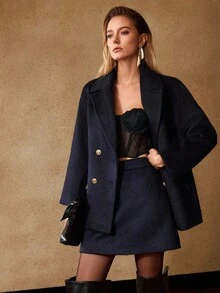 MOTF PREMIUM WOOL ZIPPER SKIRT, AUTUMN/WINTER - Navy Blue - View 8