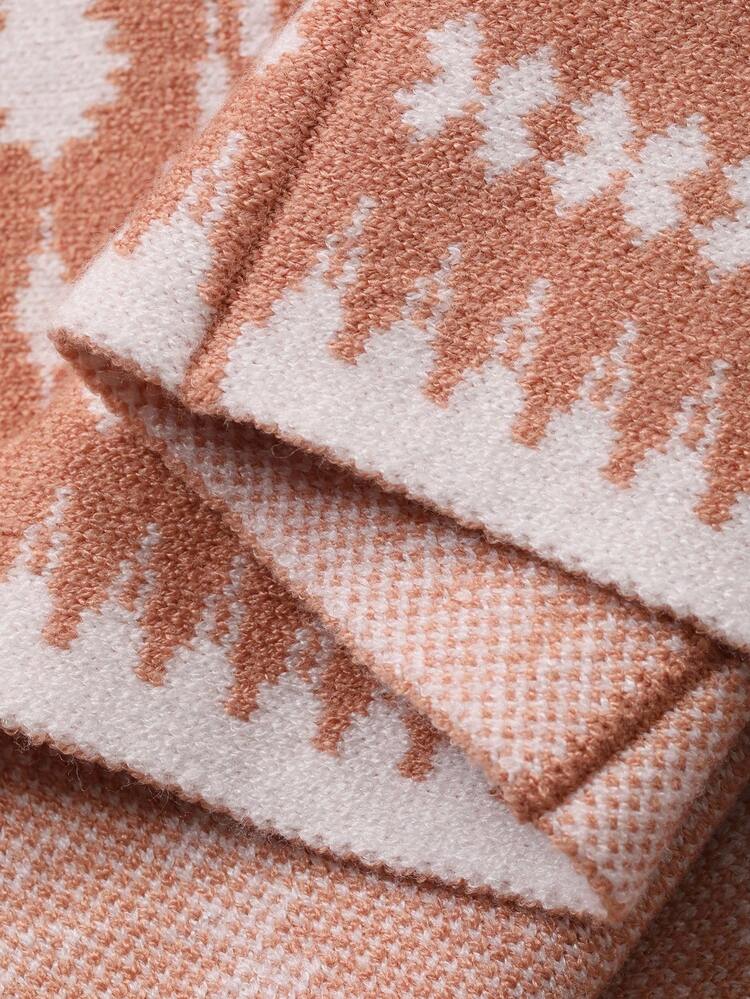 Women's Elegant Colorblock Floral Print Round Neck Sweater Dress, Autumn