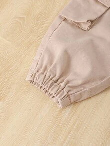 Baby Boy Casual Soft Basic Drawstring Waist Cargo Pocket Khaki Denim Jogger Pants, Fall Winter,Casual And Versatile For Baby Fall/Winter Dailywear And Streetwear, Christmas,New Year,Thanksgiving - Khaki - View 5