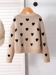 SHEIN Playful Pals Young Girl' Thick Knit Bow Decor Cardigan, Cute & Minimalist, Long Sleeve Sweater For Autumn/Winter Kids Heart Sweater Girls Heart Cardigan Cute Sweaters For Kids Bow Sweater Kids Kid Cardigan Fall Cute Cardigan Kids Cardigan For Girls Girls Heart Sweater Girl Sweaters Cardigan - Apricot - View 2