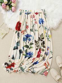 EMERY ROSE Saia Casual Longa Estampada com Elástico na Cintura para Mulheres Plus Size