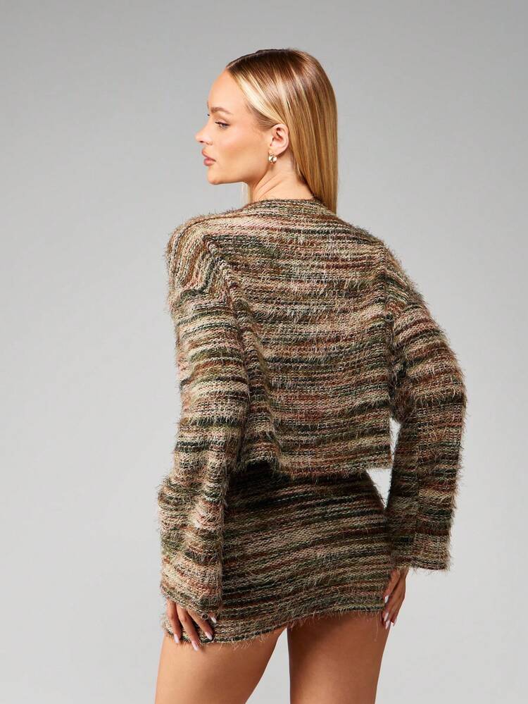 MISSGUIDED Zestaw: sweter w paski z dzianiny z mini spódniczką