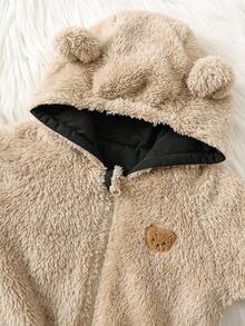 SHEIN 男婴双面连帽加厚羽绒服，保暖内衬，柔软舒适，休闲百搭印花外套，适合室内、室外、日常、运动、玩耍、聚会、拍照、秋冬季节等各种场合。幼儿冬季外套，男婴外套，男婴冬季外套，双面外套，小熊图案外套。 - 黑色 - 查看 7