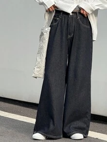 DAZY Tween Girl Wide Leg Denim Jeans, Fall - Blue - View 1