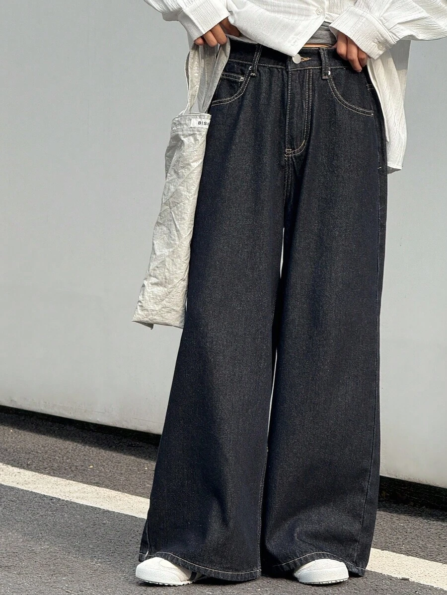 DAZY Tween Girl Wide Leg Denim Jeans, Fall - Blue - View 1