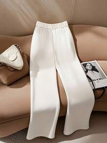 EMERY ROSE Quần ống đứng lưng xếp ly màu trơn cỡ lớn cho nữ - trắng - Xem 2