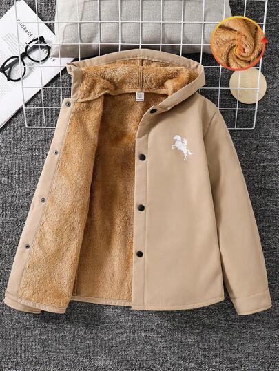 Tween Boys' Casual Korean Style Cute Front Print Thermal Lined Woven Jacket Autumn Winter Clothes ForGirln