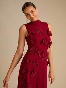 Enchnt Rochie romantică vișinie, fără mâneci, cu ornamente florale 3D, perfectă pentru toamnă și iarnă. Elegantă și stilată, este potrivită pentru petreceri, întâlniri, sărbători, absolviri, ieșiri în oraș, Halloween, Crăciun și alte ocazii. (Ținute de toamnă pentru femei, costume de toamnă, carnaval, ținute de Revelion pentru femei) - roșu - Vizualizare 3