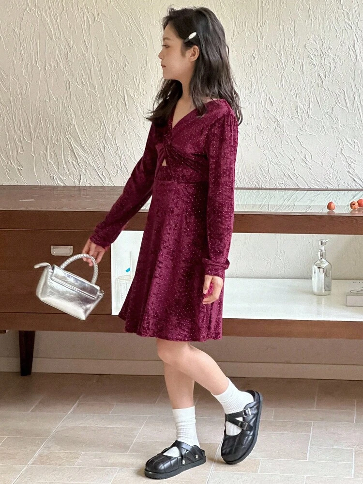 Tween Girl Elegant Formal Dress, Suitable For Fall Christmas