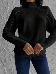 EURMUSE 小高領插肩袖網眼針織套頭毛衣