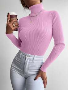 Maglione a collo alto in tinta unita con maniche lunghe, alla moda per l'autunno/inverno, per donne