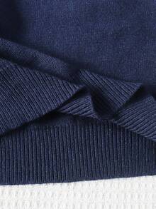 SHEIN Tween Girl Beaded Loose Long Sleeve Turtleneck Sweater & Ruffle Hem Elegant A-Line Skirt Set Autumn Winter Clothes For Women Skirt Two Piece Set For Kids - Navy Blue - View 7